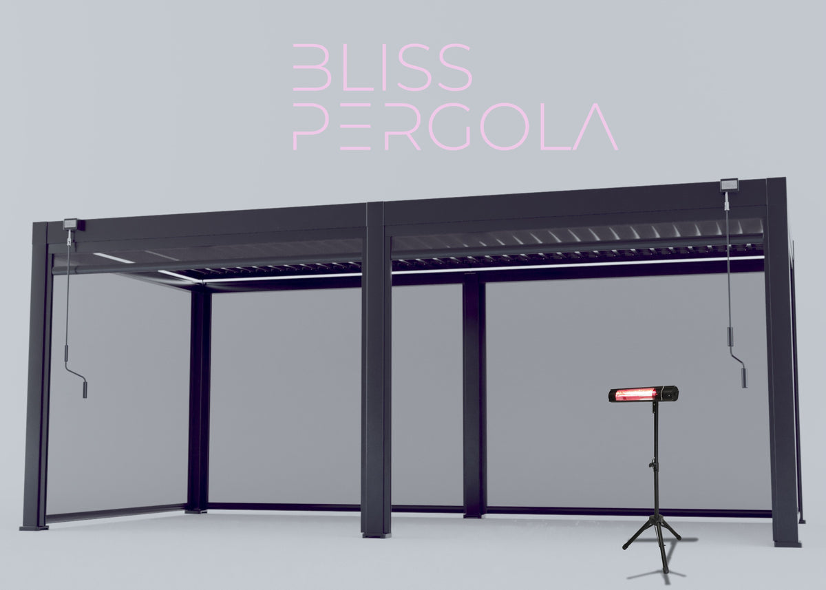 LuxShade™ 3×6m Aluminium Pergola with LEDs, Double-Layered Louvred Roof &amp; Blinds