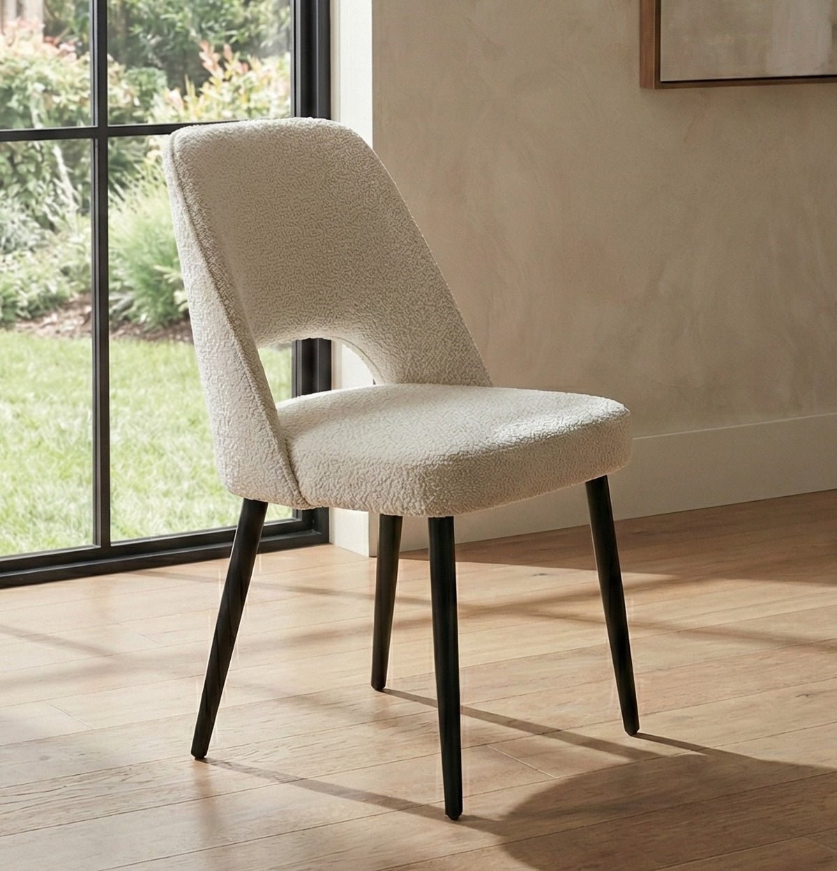 Vincent Set Of 2 Modern Bouclé "Teddy" Fabric Dining Chairs | Off White