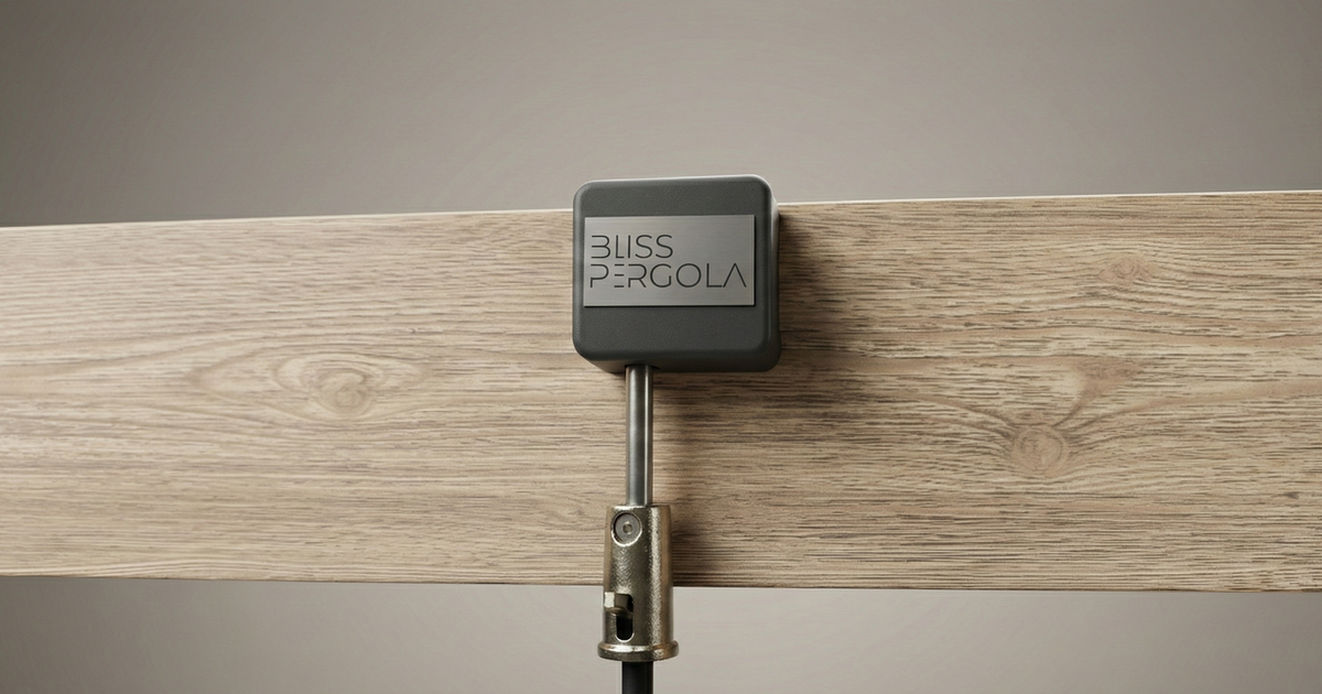 LuxShade™ 3×4m Wood Grain Aluminium Pergola with LEDs, Double-Layered Louvres & 3 Blinds