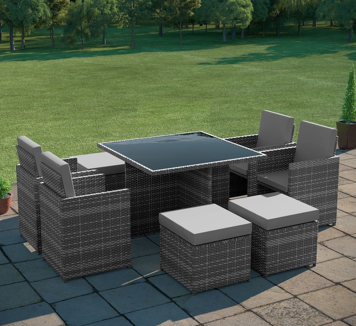 Cube Rattan Dining Garden Furniture Set | 8-Seater - Mixed Grey / Light Rattan Furniture MaxiFurn 