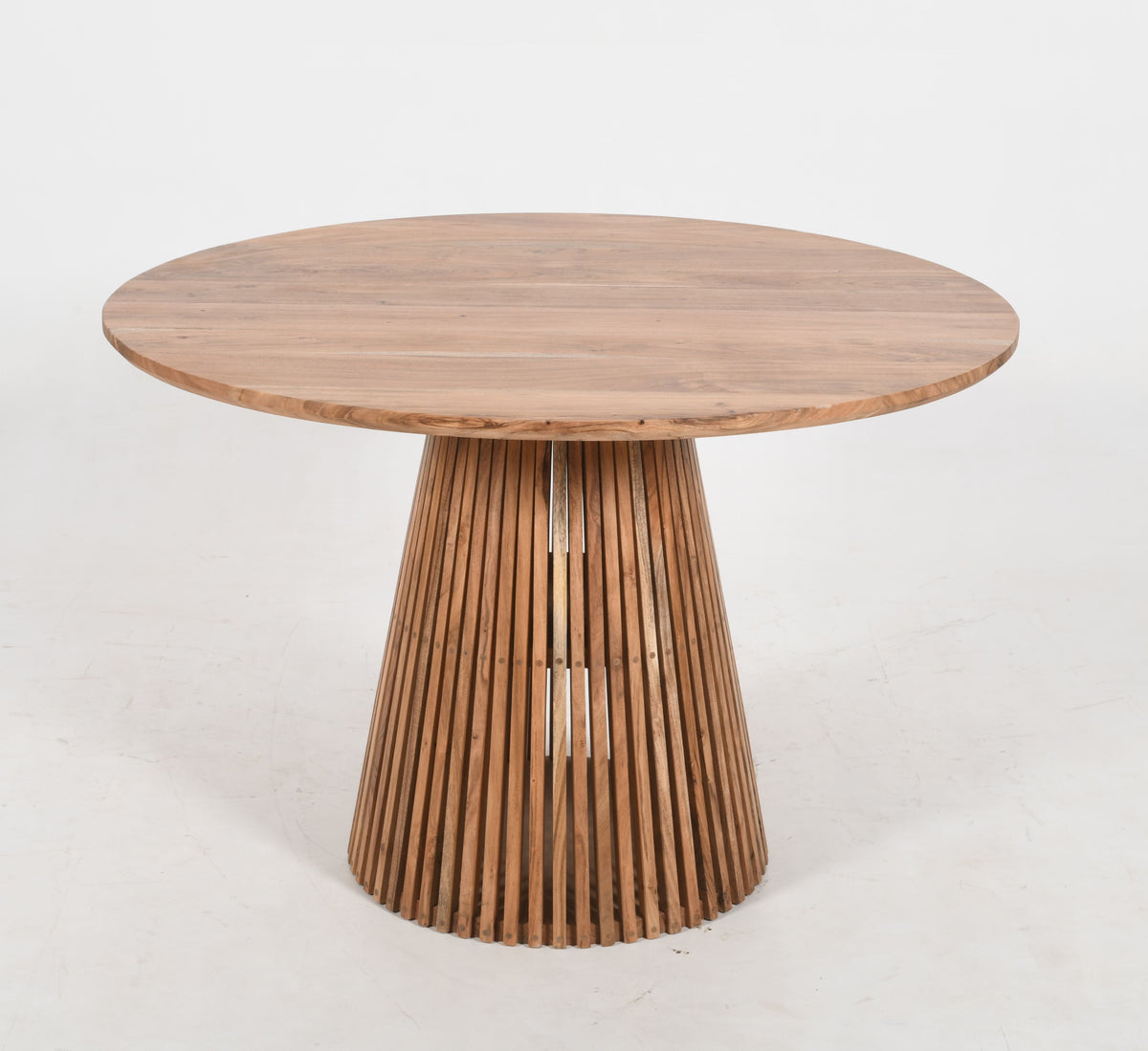 Round Solid Acacia Wood Dining Table | Flute Design Base - 120cms Casa Maria Designs 