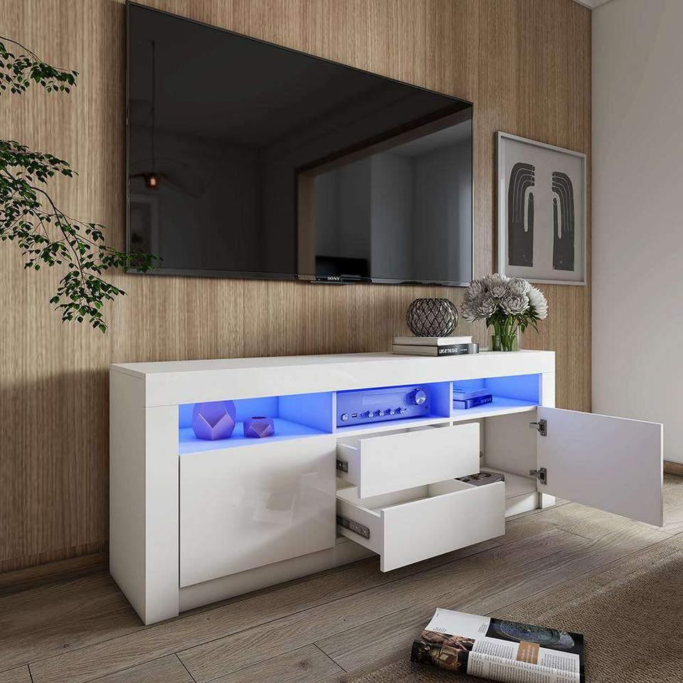 Enzo Modern 2 Doors 2 Drawers LED TV Stand Media Unit in High Gloss White TV Unit Casa Maria Designs 