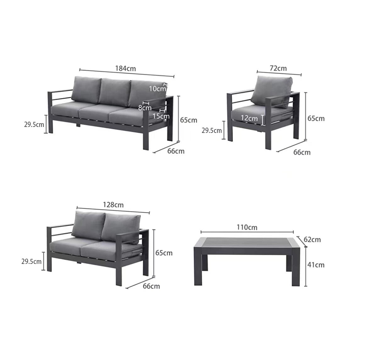 Aluminium 4 Piece Garden Furniture Sofa Set in Grey Rattan Furniture MaxiFurn 