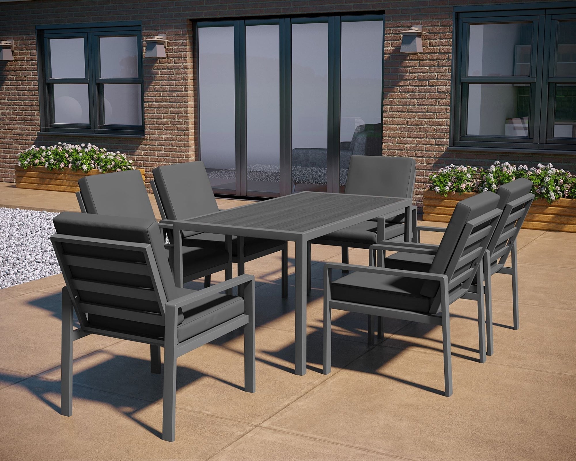 Aluminium Dining Table & 6 Chairs Set - Grey / Dark Rattan Furniture MaxiFurn 