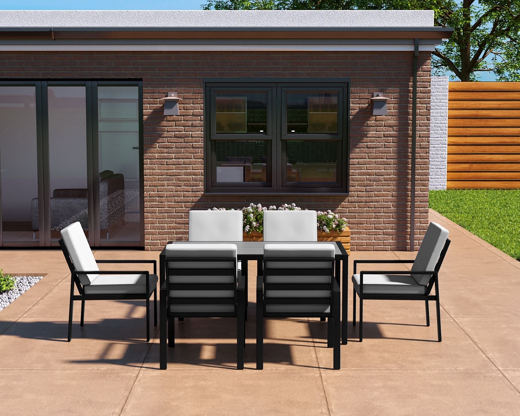 Aluminium Dining Table & 6 Chairs Set - Black / Light Grey - Casa Maria ...