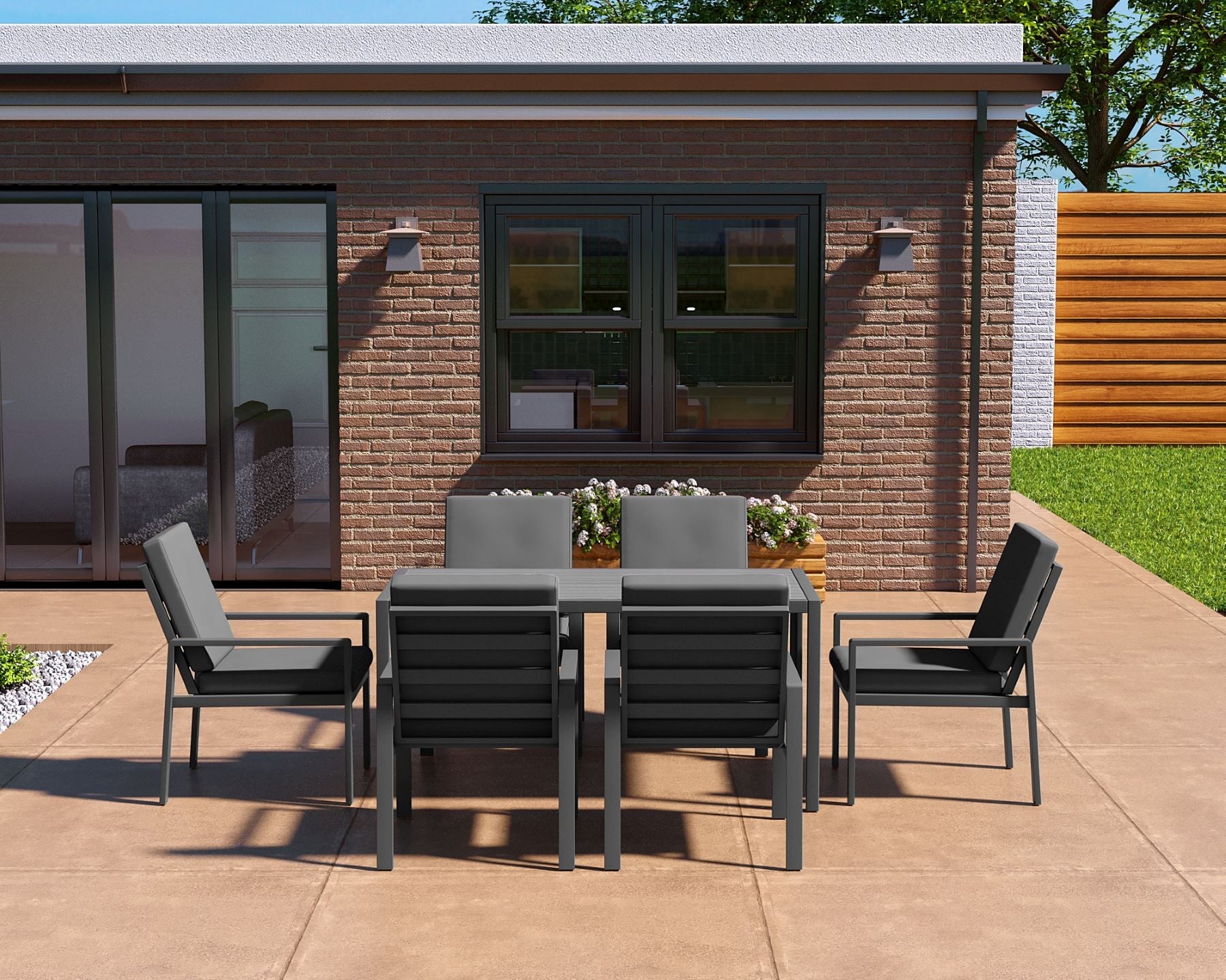 Aluminium Dining Table & 6 Chairs Set - Grey / Dark - Casa Maria Designs