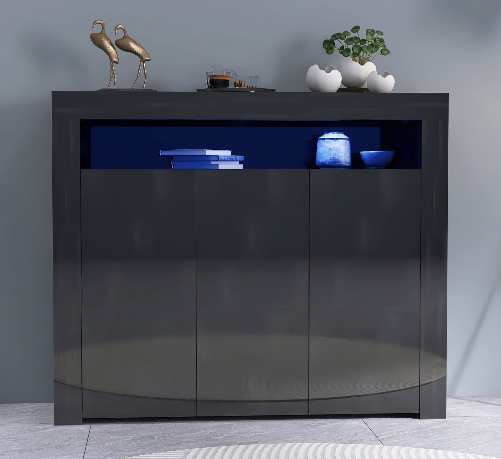 Enzo Modern 3 Doors LED Sideboard in High Gloss Black Sideboard Casa Maria Designs 