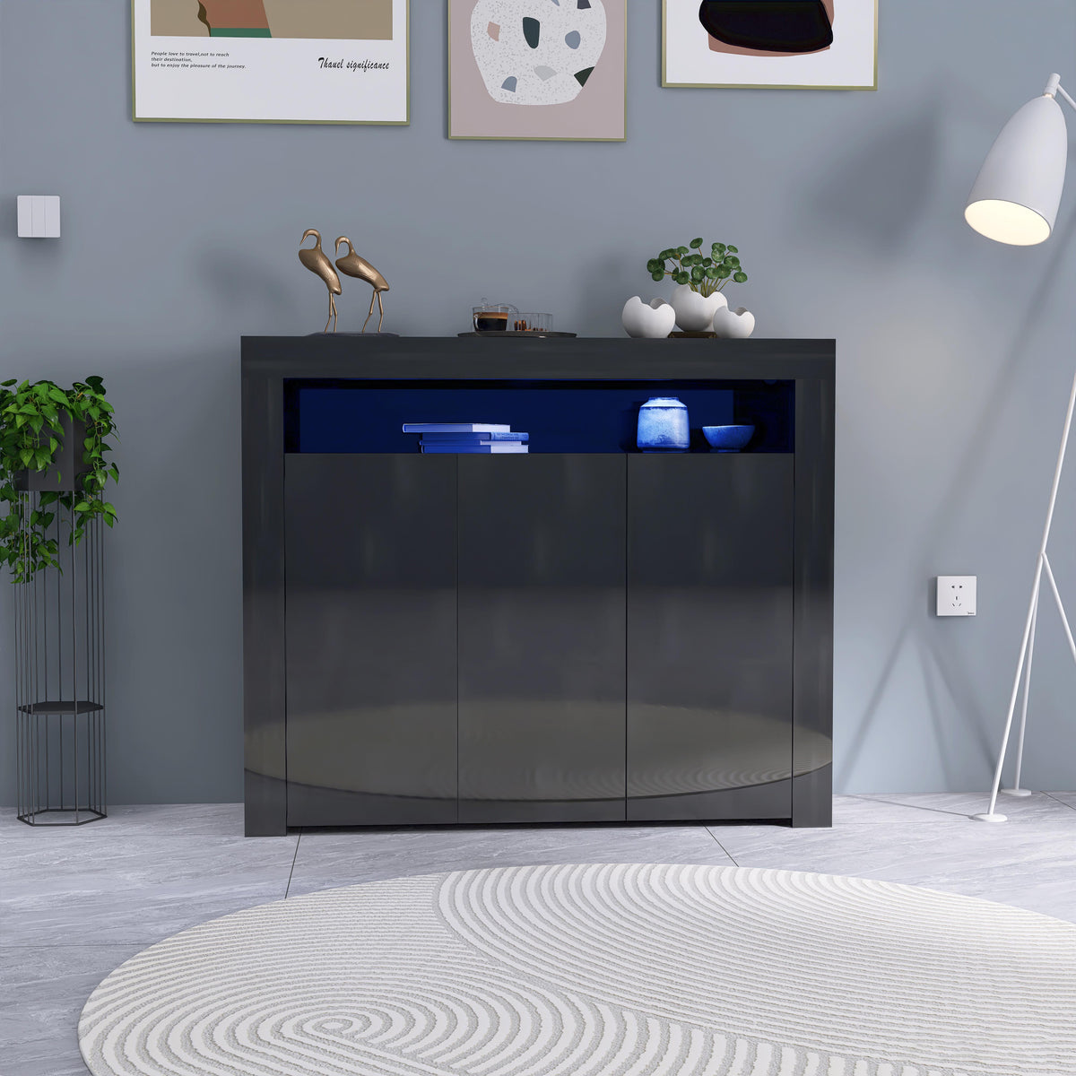 Enzo Modern 3 Doors LED Sideboard in High Gloss Black Sideboard Casa Maria Designs 