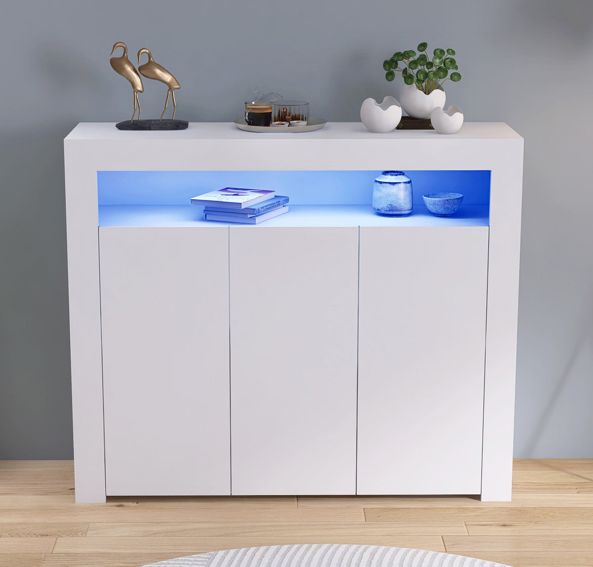 Enzo Modern 3 Doors LED Sideboard in High Gloss White Sideboard Casa Maria Designs 