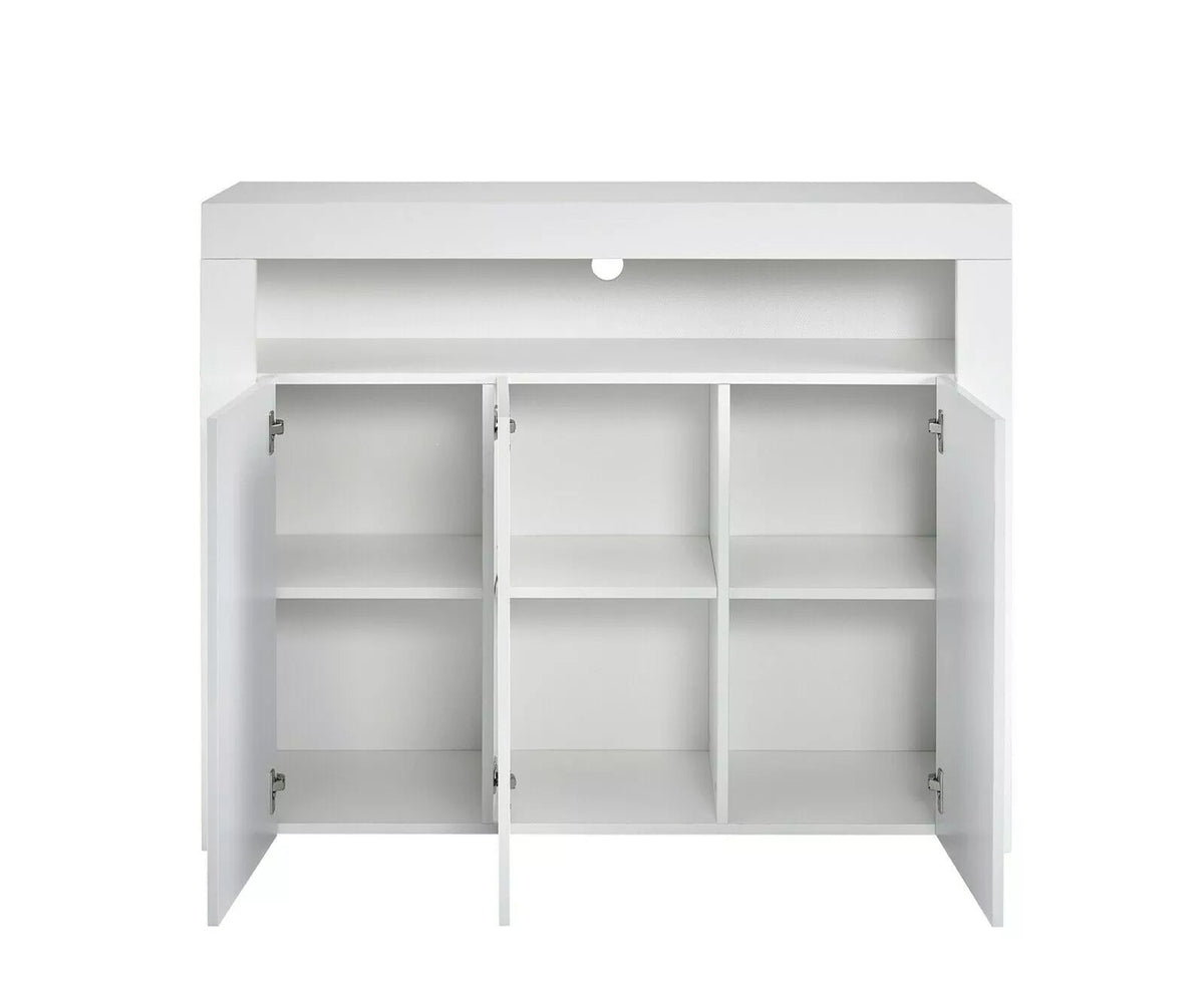 Enzo Modern 3 Doors LED Sideboard (116cms) High Gloss White Sideboard Casa Maria Designs 