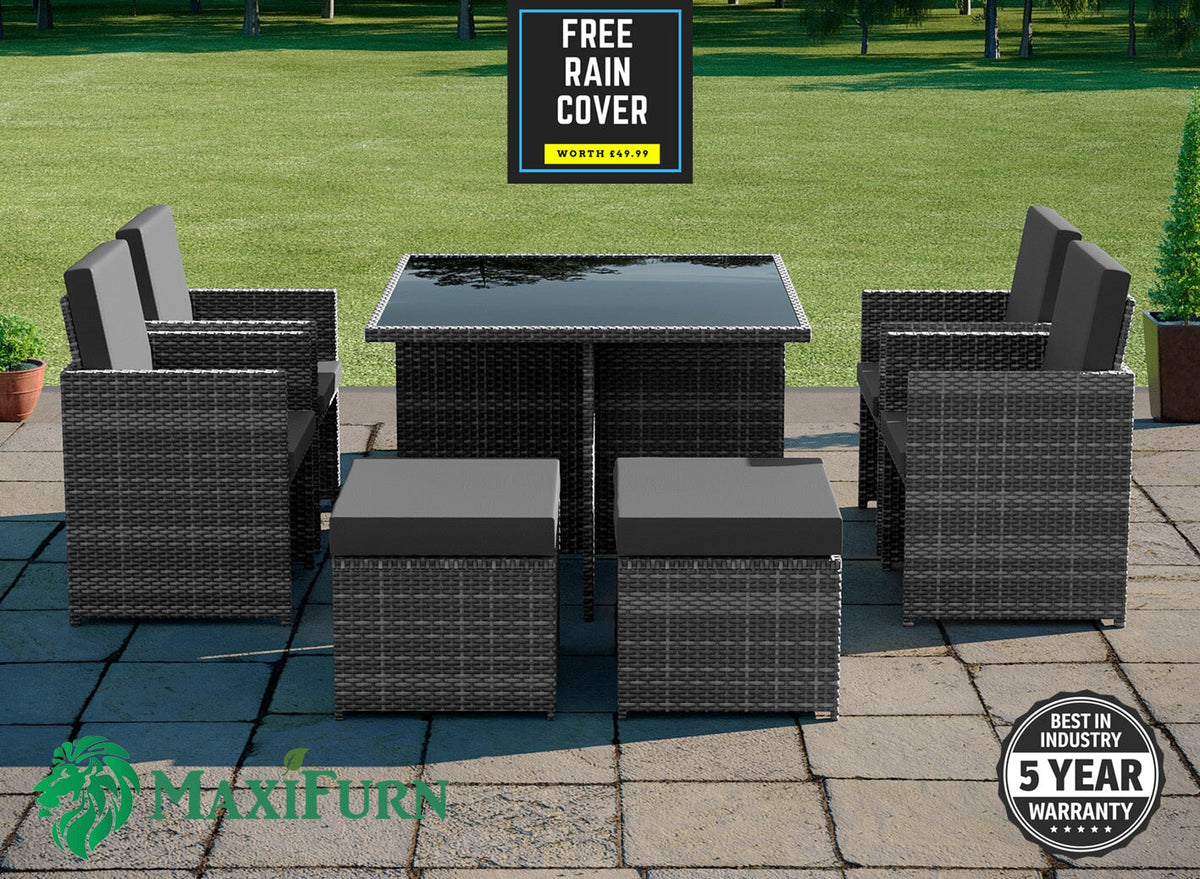Cube Rattan Dining Garden Furniture Set | 8-Seater - Mixed Grey / Dark Rattan Furniture MaxiFurn 