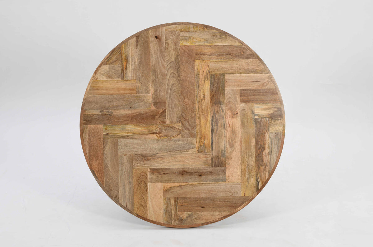 Round Solid Mango Wood Dining Table | Herringbone Design - 120cms Casa Maria Designs 