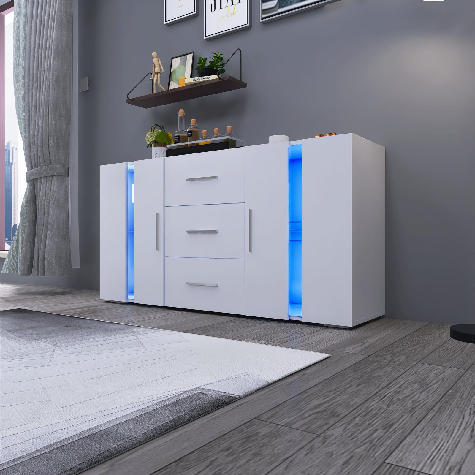 Enzo Modern 2 Doors and 3 Drawers LED Sideboard (135cms )High Gloss White Sideboard Casa Maria Designs 