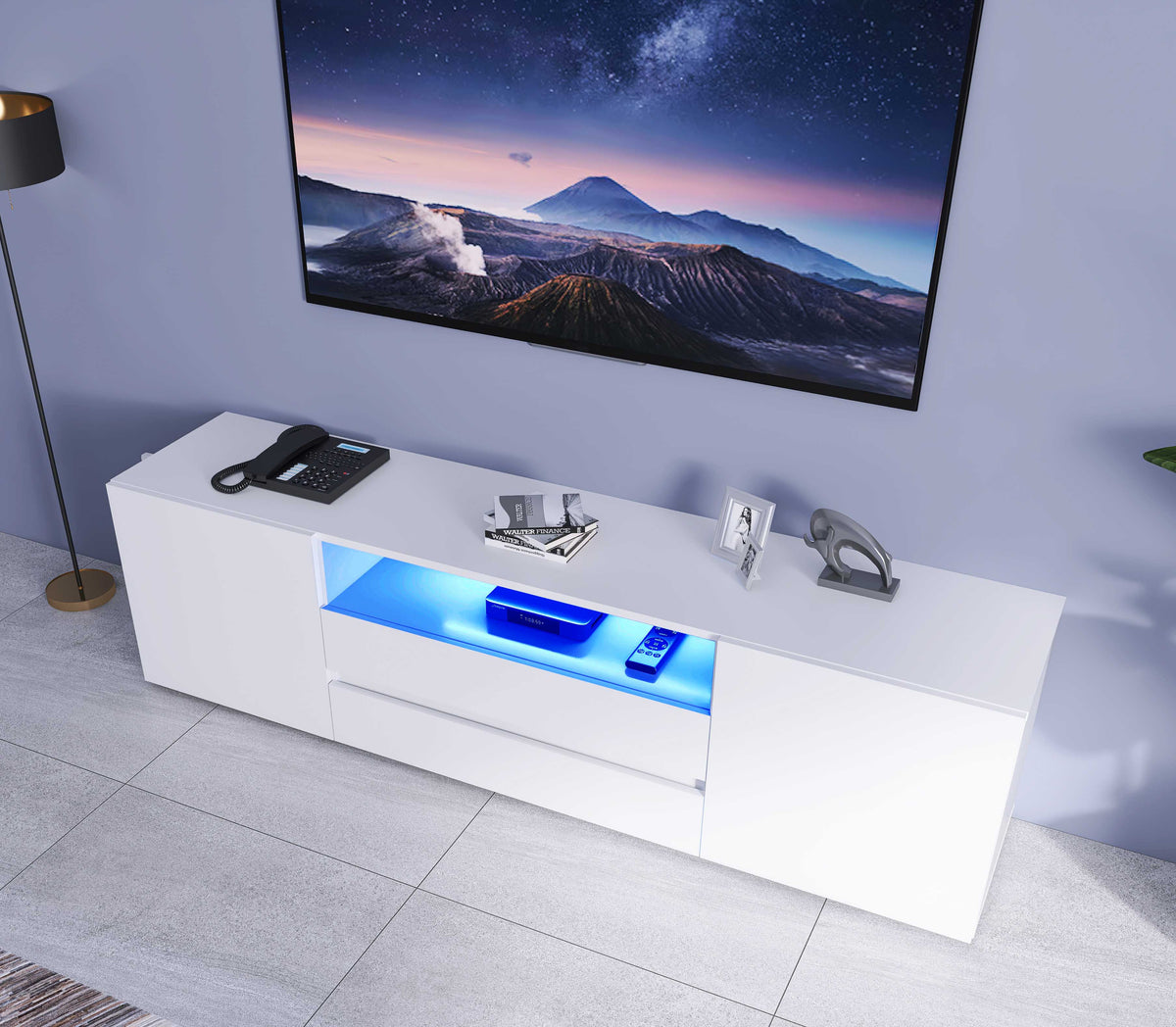 Enzo Modern 2 Doors 2 Drawers LED TV Stand Media Unit (160cms) High Gloss White TV Unit Casa Maria Designs 