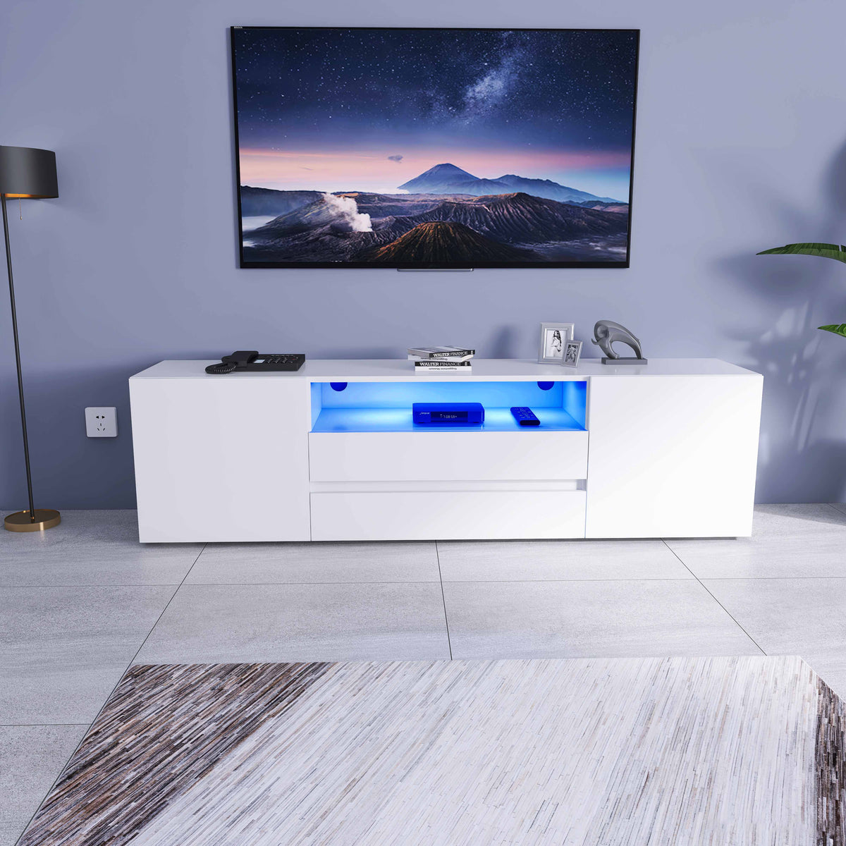 Enzo Modern 2 Doors 2 Drawers LED TV Stand Media Unit (160cms) High Gloss White TV Unit Casa Maria Designs 