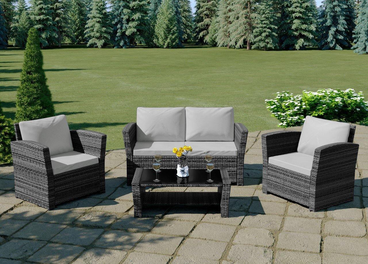 Lazio Rattan Garden Furniture Sofa Set - Mixed Grey Rattan / Light Grey Cushions Rattan Furniture MaxiFurn 