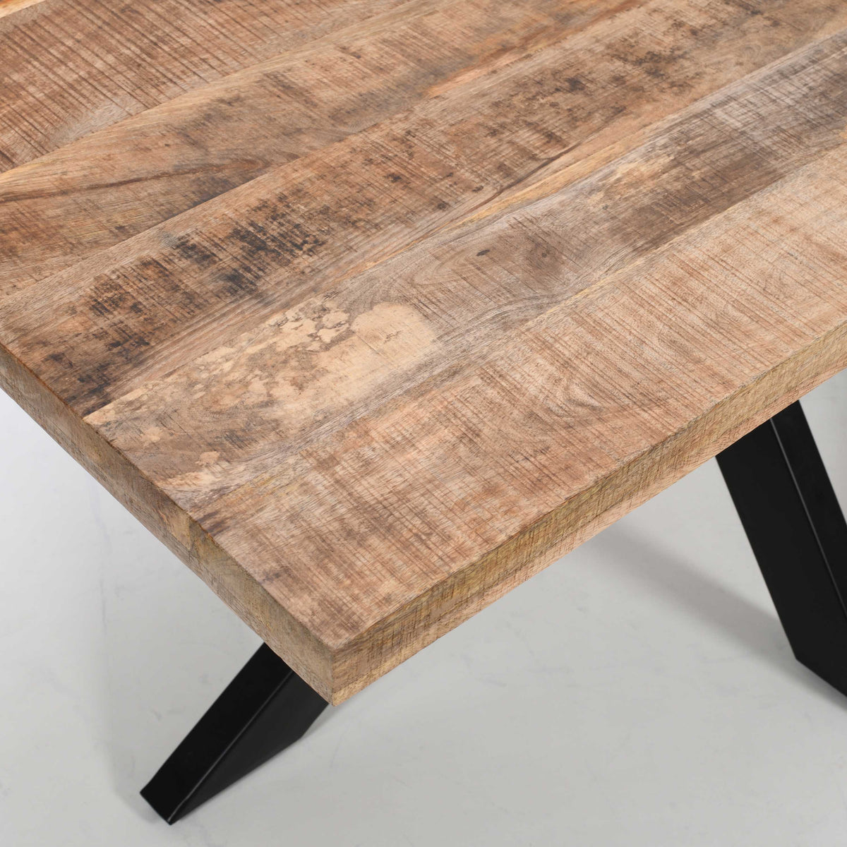 Rectangle Solid Mango Wood Dining Table | Black Iron X Base - 160cms Casa Maria Designs 