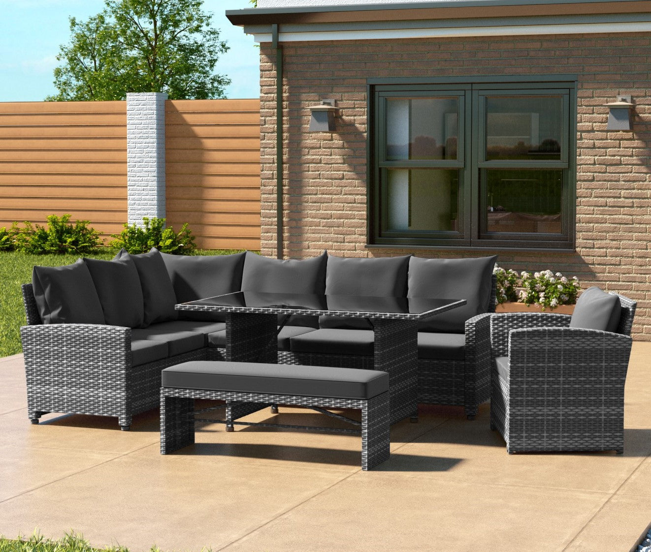 Miami Rattan Garden Furniture Set - Left Hand Corner Sofa | Mixed Grey / Dark Rattan Furniture MaxiFurn 