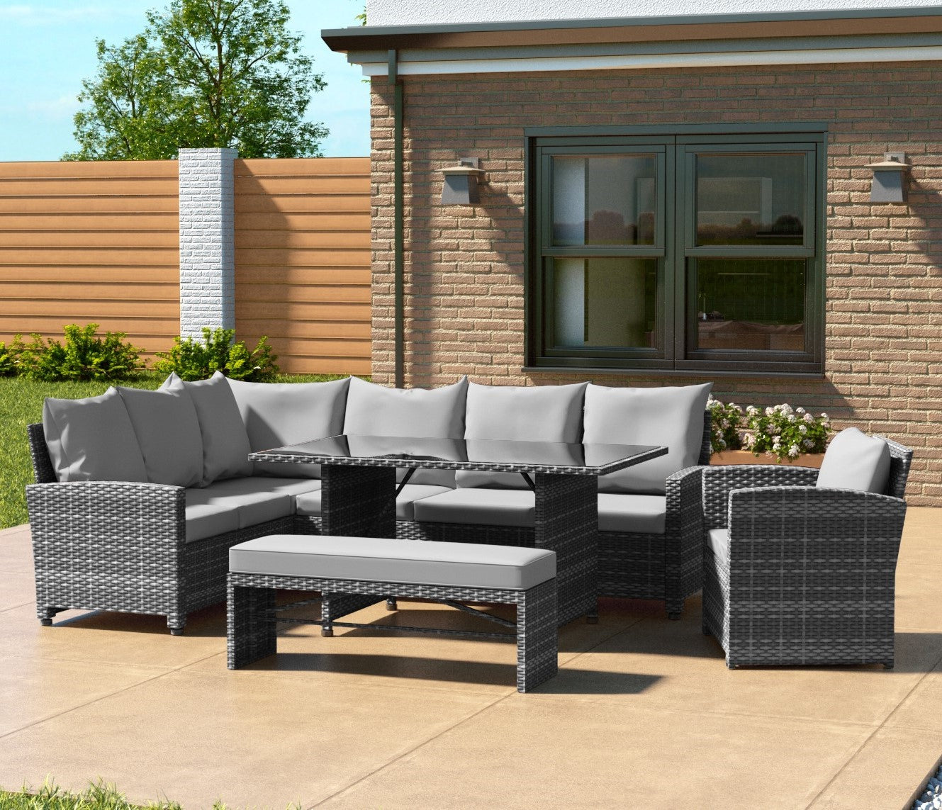 Miami Rattan Garden Furniture Set - Left Hand Corner Sofa | Mixed Grey / Light Rattan Furniture MaxiFurn 