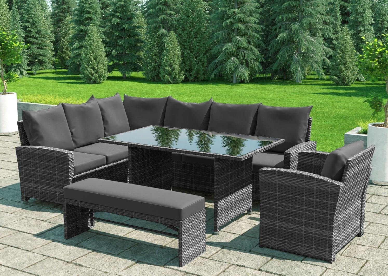 Miami Rattan Garden Furniture Set - Left Hand Corner Sofa | Mixed Grey / Dark Rattan Furniture MaxiFurn 