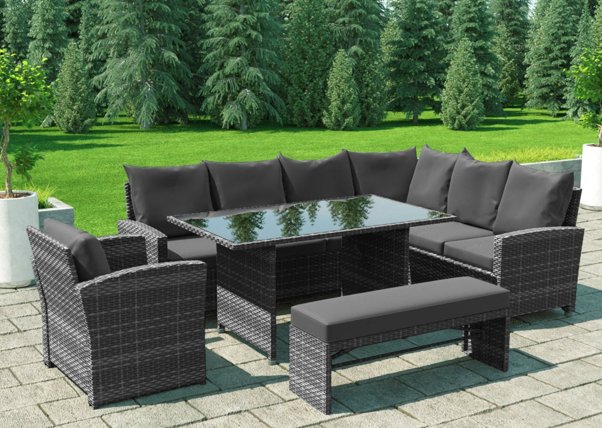 Miami Rattan Garden Furniture Set - Right Hand Corner Sofa | Mixed Grey / Dark Rattan Furniture MaxiFurn 