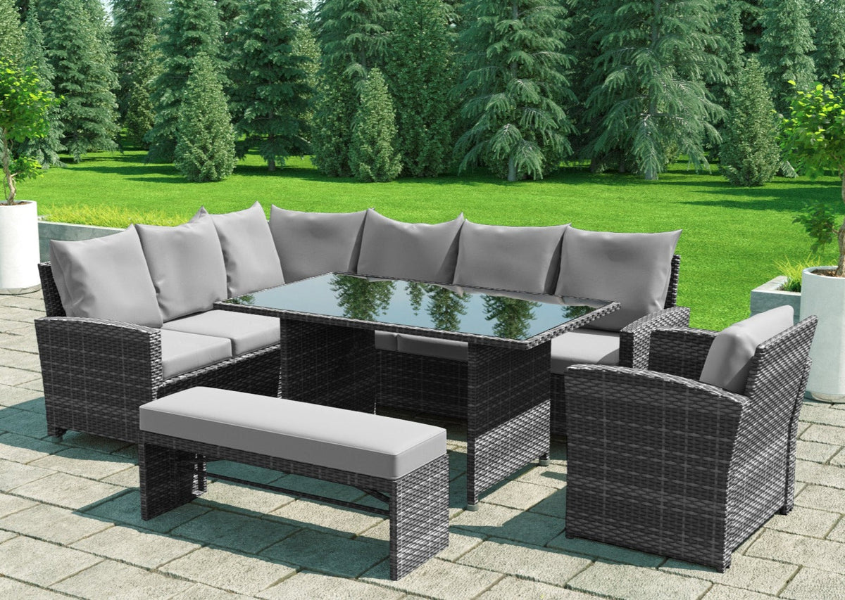 Miami Rattan Garden Furniture Set - Left Hand Corner Sofa | Mixed Grey / Light Rattan Furniture MaxiFurn 