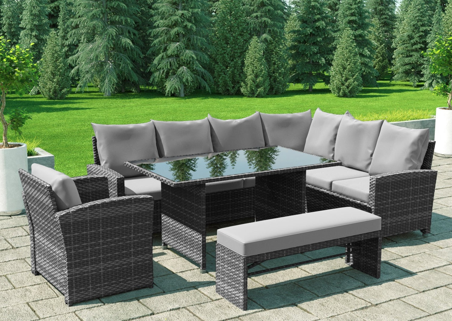 Miami Rattan Garden Furniture Set - Right Hand Corner Sofa | Mixed Grey / Light Rattan Furniture MaxiFurn 