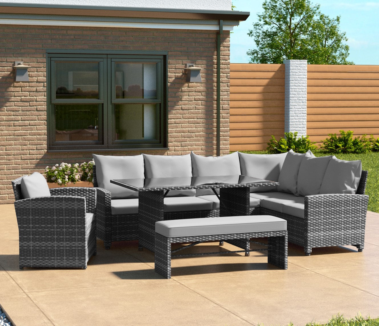 Miami Rattan Garden Furniture Set - Right Hand Corner Sofa | Mixed Grey / Light Rattan Furniture MaxiFurn 