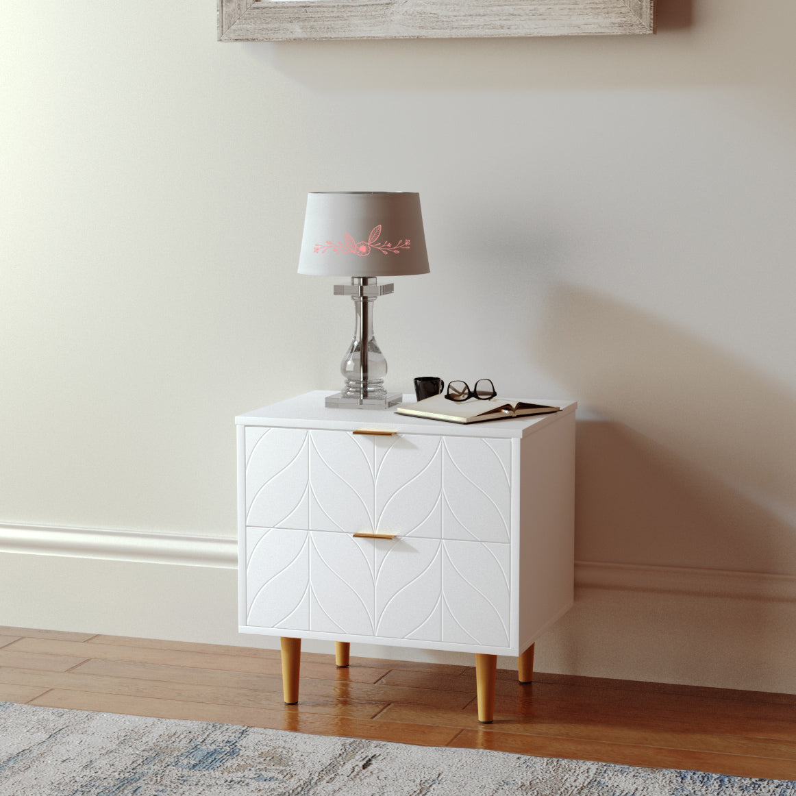 Milly 2 Drawer Bedside Cabinet Table - White & Brass Effect Casa Maria Designs 
