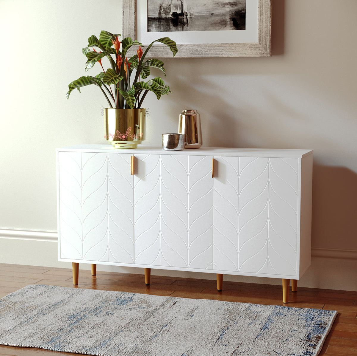 Milly Large 3 Door Sideboard - White &amp; Brass Effect Casa Maria Designs 