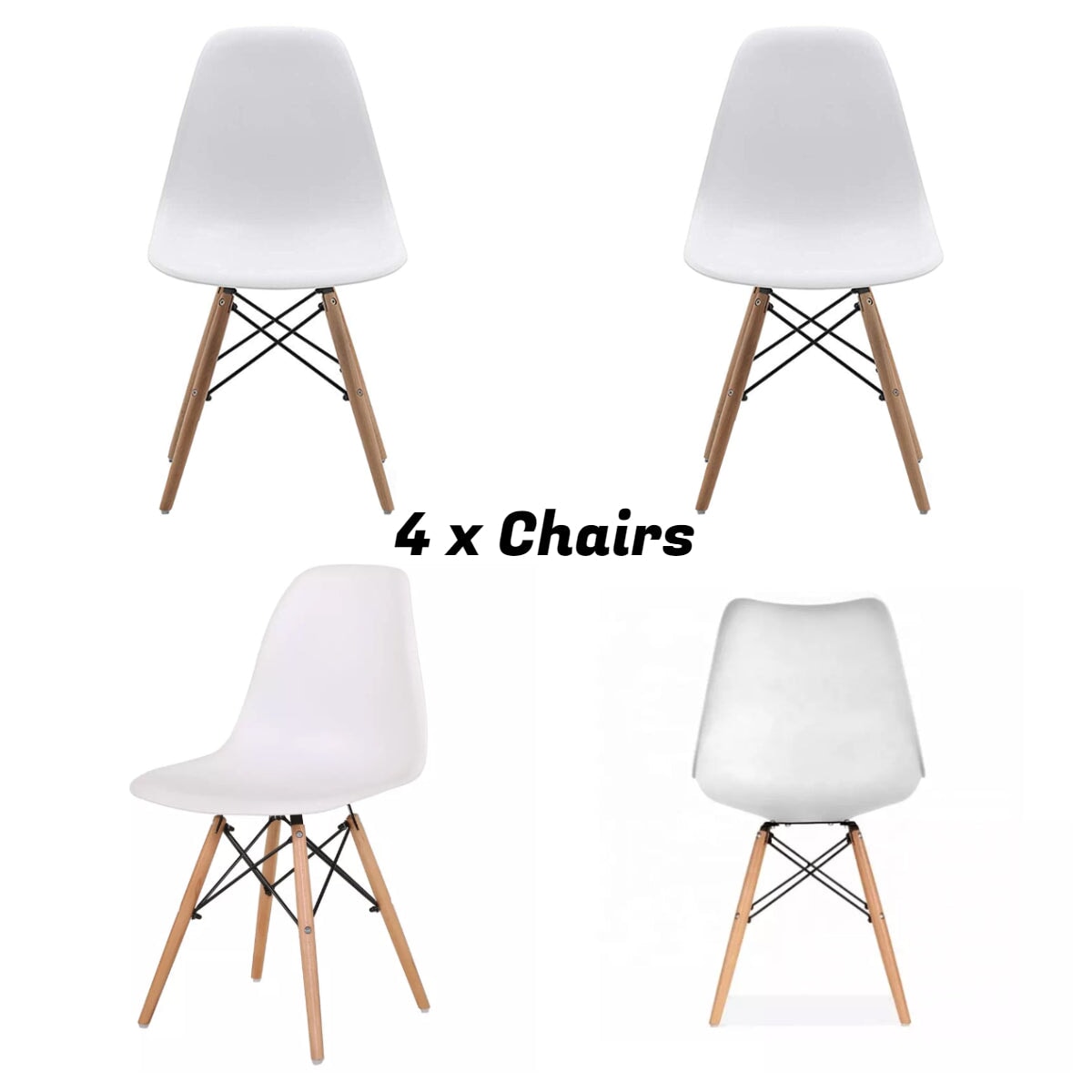 4 x Milo Ergonomic &quot;Tulip&quot; Dining Chairs - White Chair with Solid Wooden Legs Casa Maria Designs 