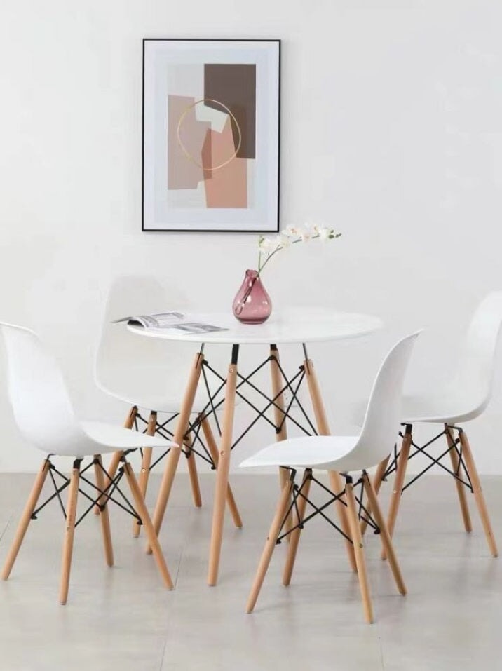 4 x Milo Ergonomic &quot;Tulip&quot; Dining Chairs - White Chair with Solid Wooden Legs Casa Maria Designs 