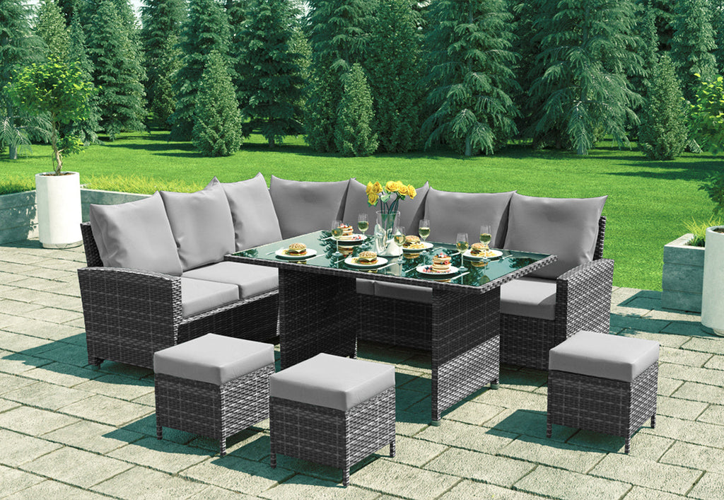 Roma Rattan Garden Furniture Set Left Corner Sofa Mixed Grey