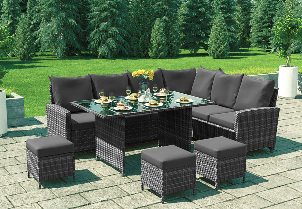 Roma Rattan Garden Furniture Set Right Corner Sofa Mixed Grey