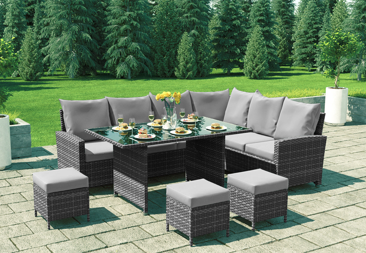 Roma Rattan Garden Furniture Set - Right Hand Corner Sofa | Mixed Grey / Light Rattan Furniture MaxiFurn 