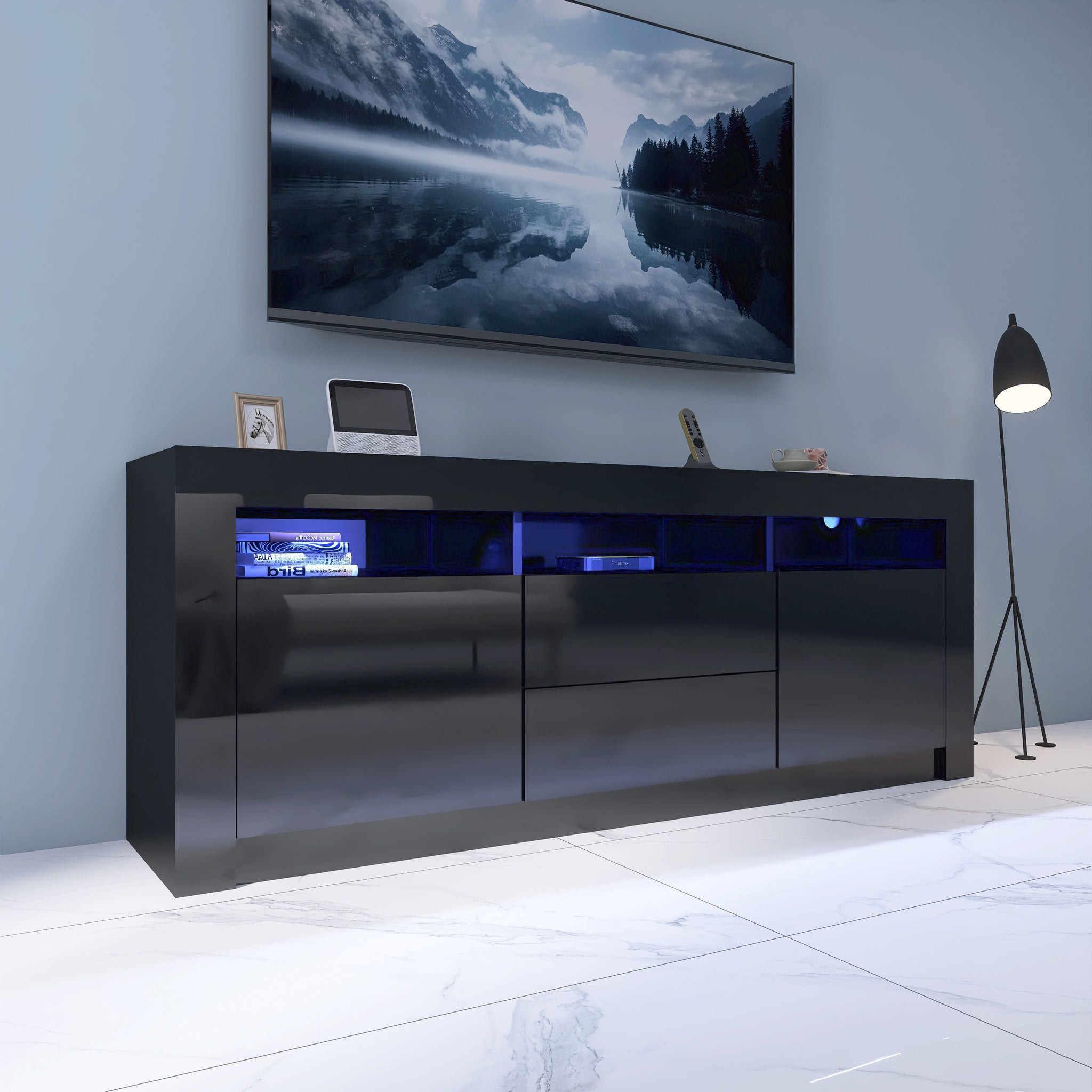Enzo Modern 2 Doors 2 Drawers LED TV Stand Media Unit (157cms) High Gl ...