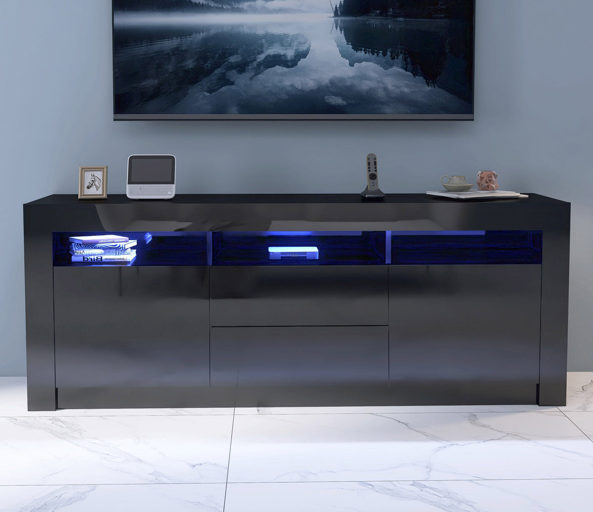 Enzo Modern 2 Doors 2 Drawers LED TV Stand Media Unit in High Gloss Black TV Unit Casa Maria Designs 