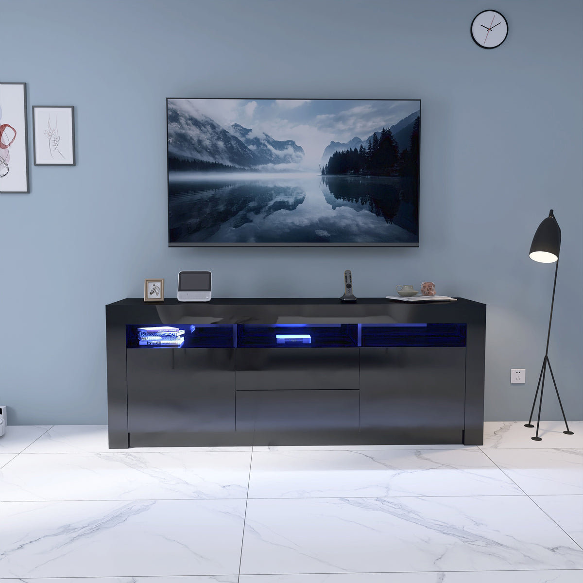 Enzo Modern 2 Doors 2 Drawers LED TV Stand Media Unit in High Gloss Black TV Unit Casa Maria Designs 