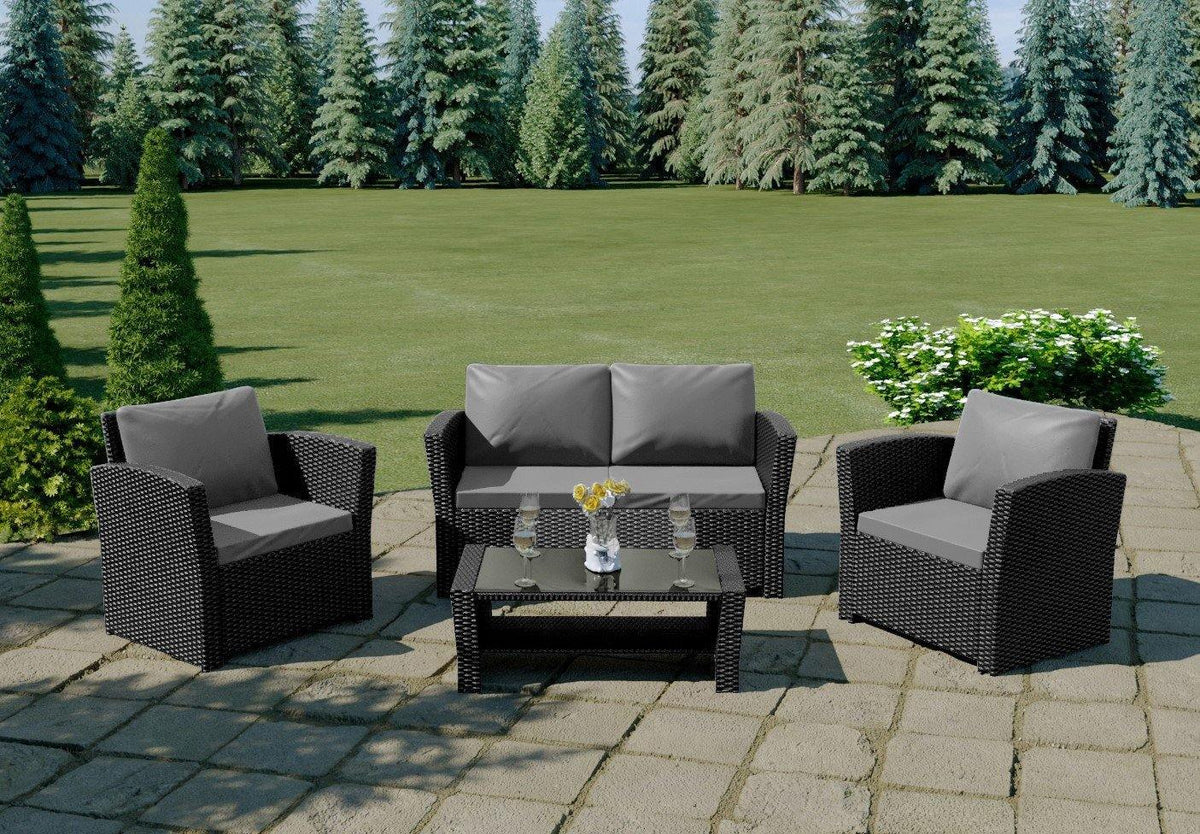 Lazio Rattan Garden Furniture Sofa Set - Black Rattan / Dark Grey Cushions Rattan Furniture MaxiFurn 