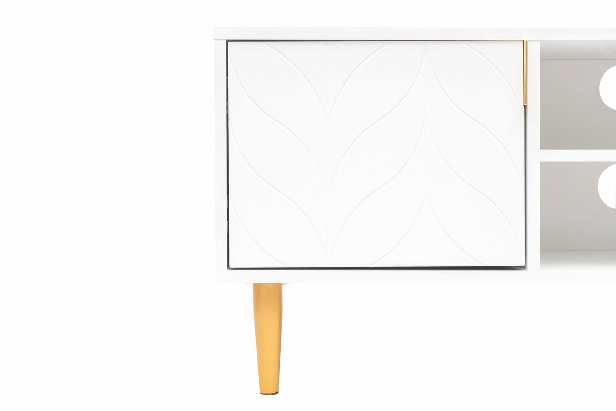 Milly TV Stand 2 Door Media Unit - White &amp; Brass Effect Casa Maria Designs 