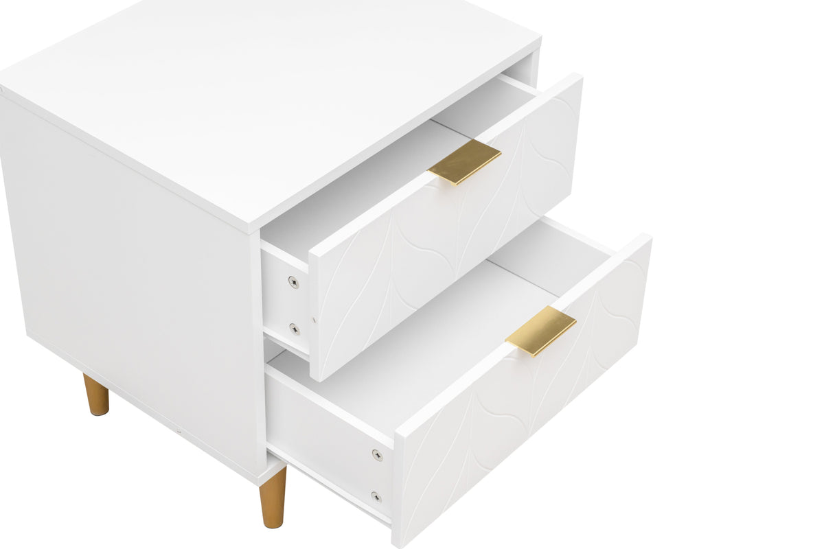 Milly 2 Drawer Bedside Cabinet Table - White &amp; Brass Effect Casa Maria Designs 
